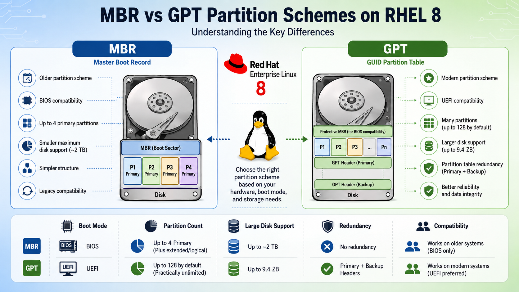 Master Boot Record (MBR) and GUID Partition Table (GPT) on RHEL 8 MBR and GPT on RHEL 8