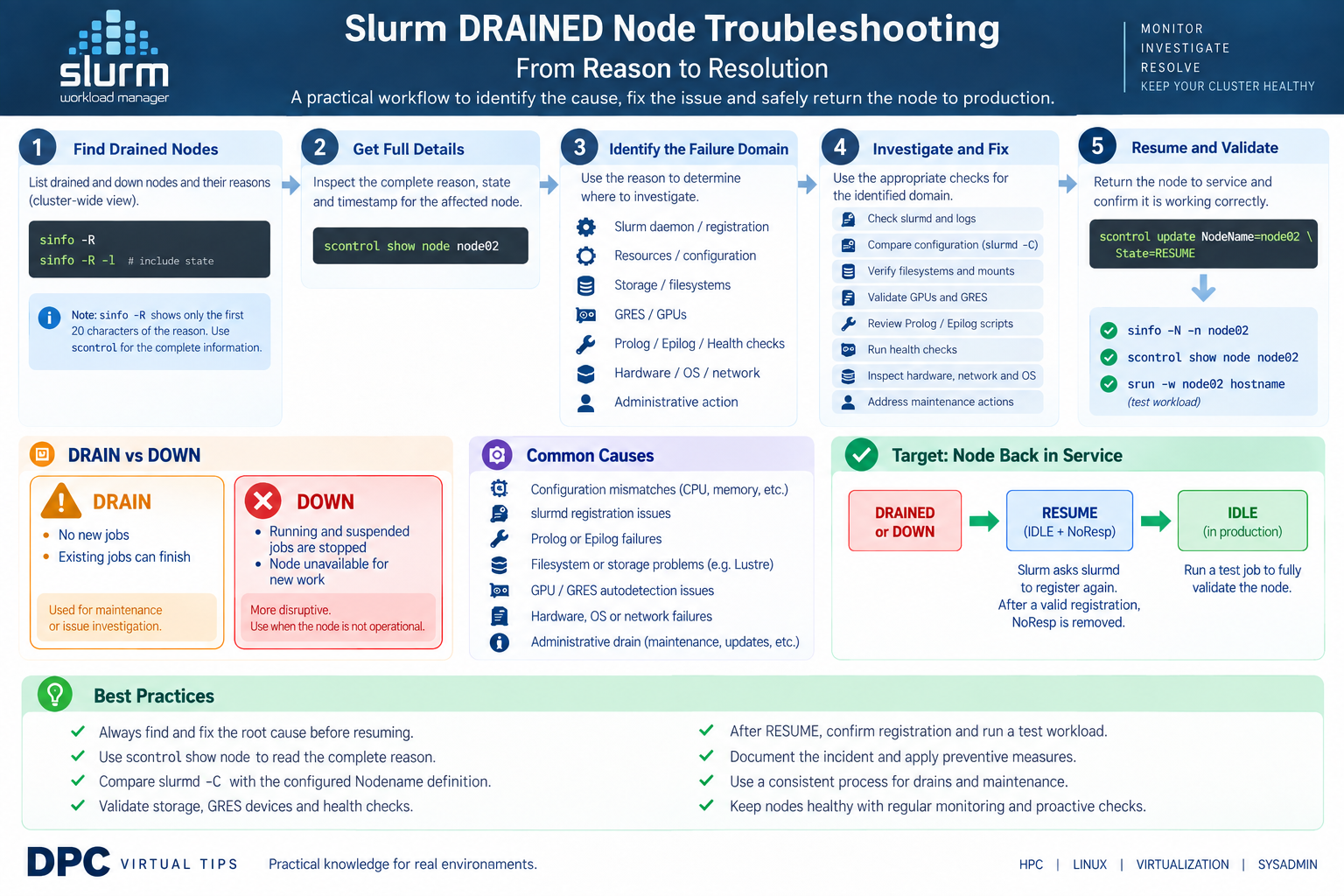 Slurm drained node troubleshooting workflow from sinfo reason to root cause validation