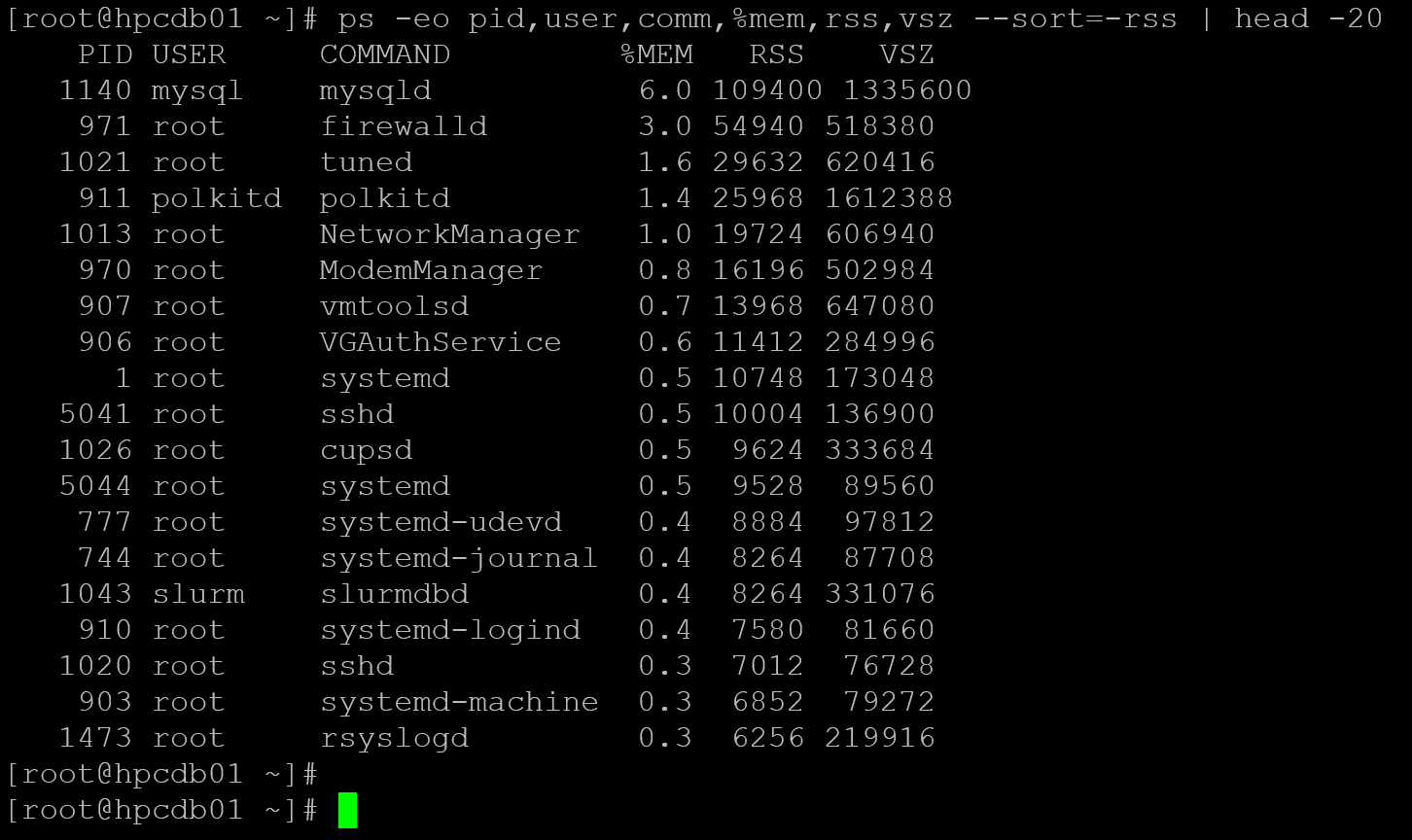 Listing the top 20 most memory consumers