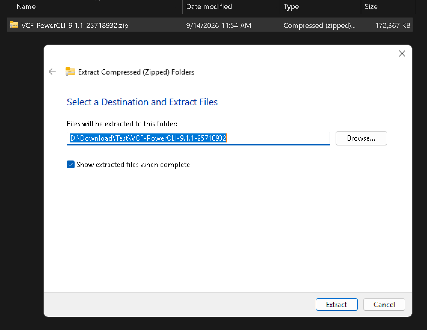 Extract VCF PowerCLI package