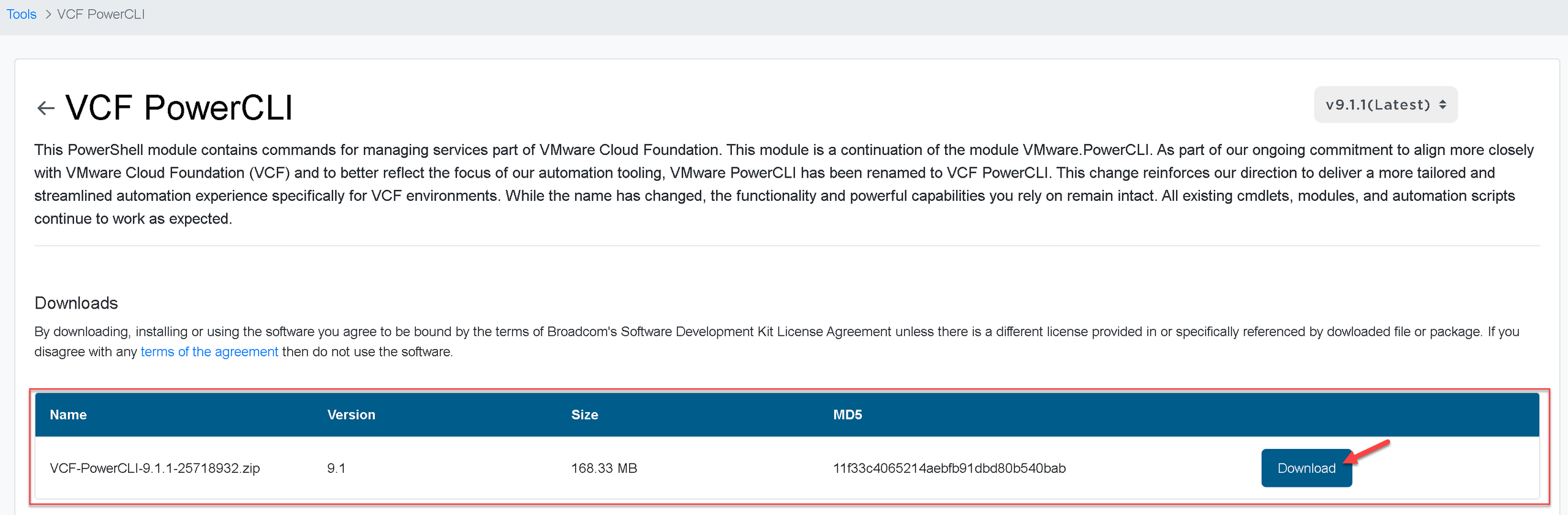 Latest VCF PowerCLI package from Broadcom